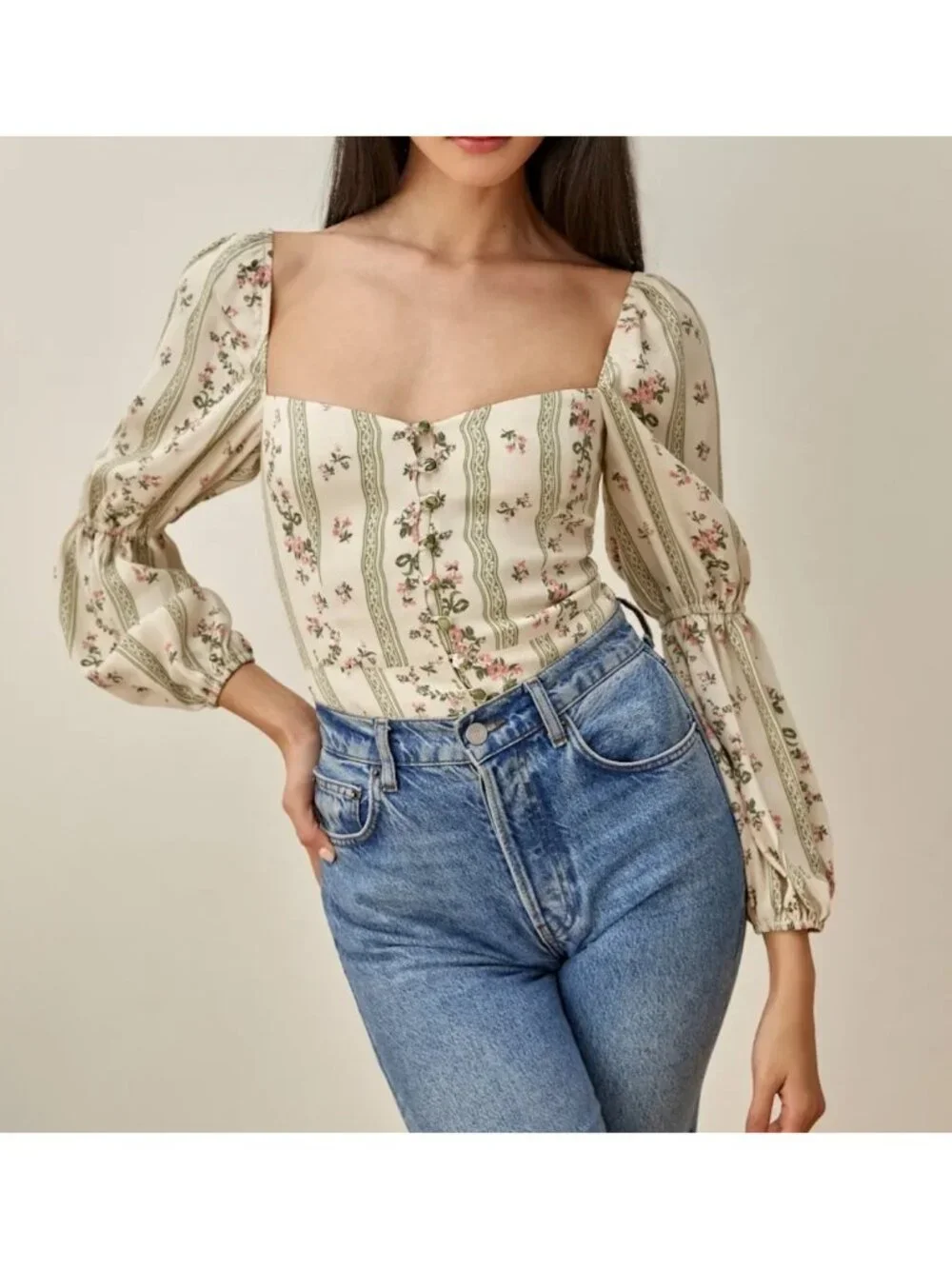 Reformation Cera Floral Puff Sleeve Top Size 0  Heath